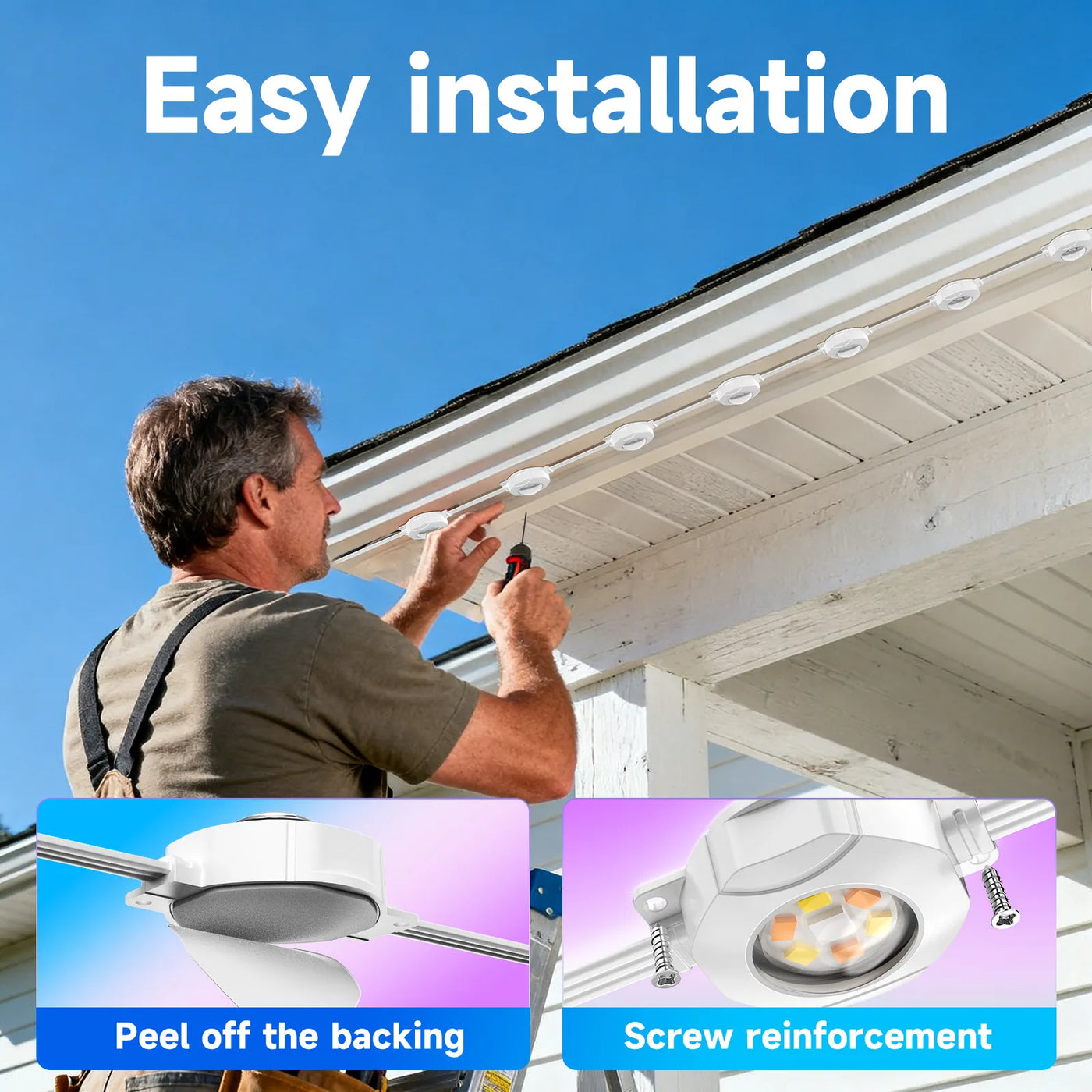 Phone app controlling permanent outdoor eave lights
