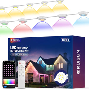 Permanent Outdoor Lights for House, RGB Eaves Lights 50/100/150/200FT with 60 RGBCW LEDs for Christmas, Daily and Holiday Lighting,