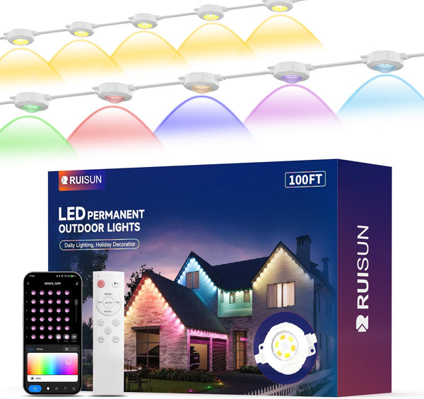 Permanent Outdoor Lights for House, RGB Eaves Lights 50/100/150/200FT with 60 RGBCW LEDs for Christmas, Daily and Holiday Lighting,