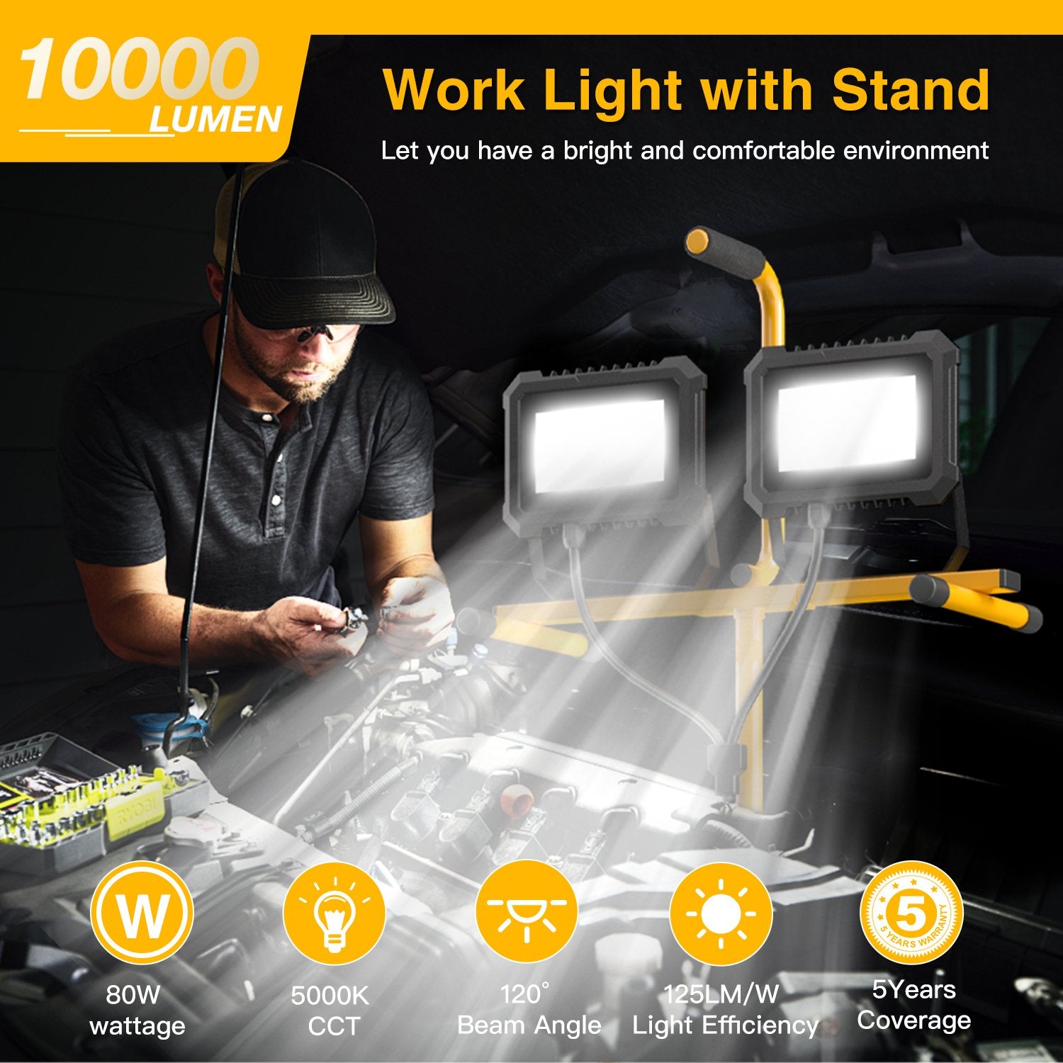 Dual Head LED Work Light with Tripod Stand | JC-LGL