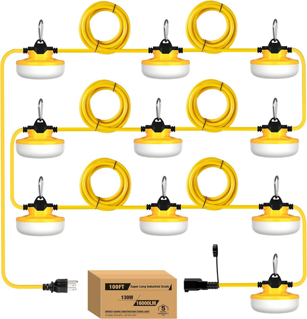 Battery-powered construction string lights