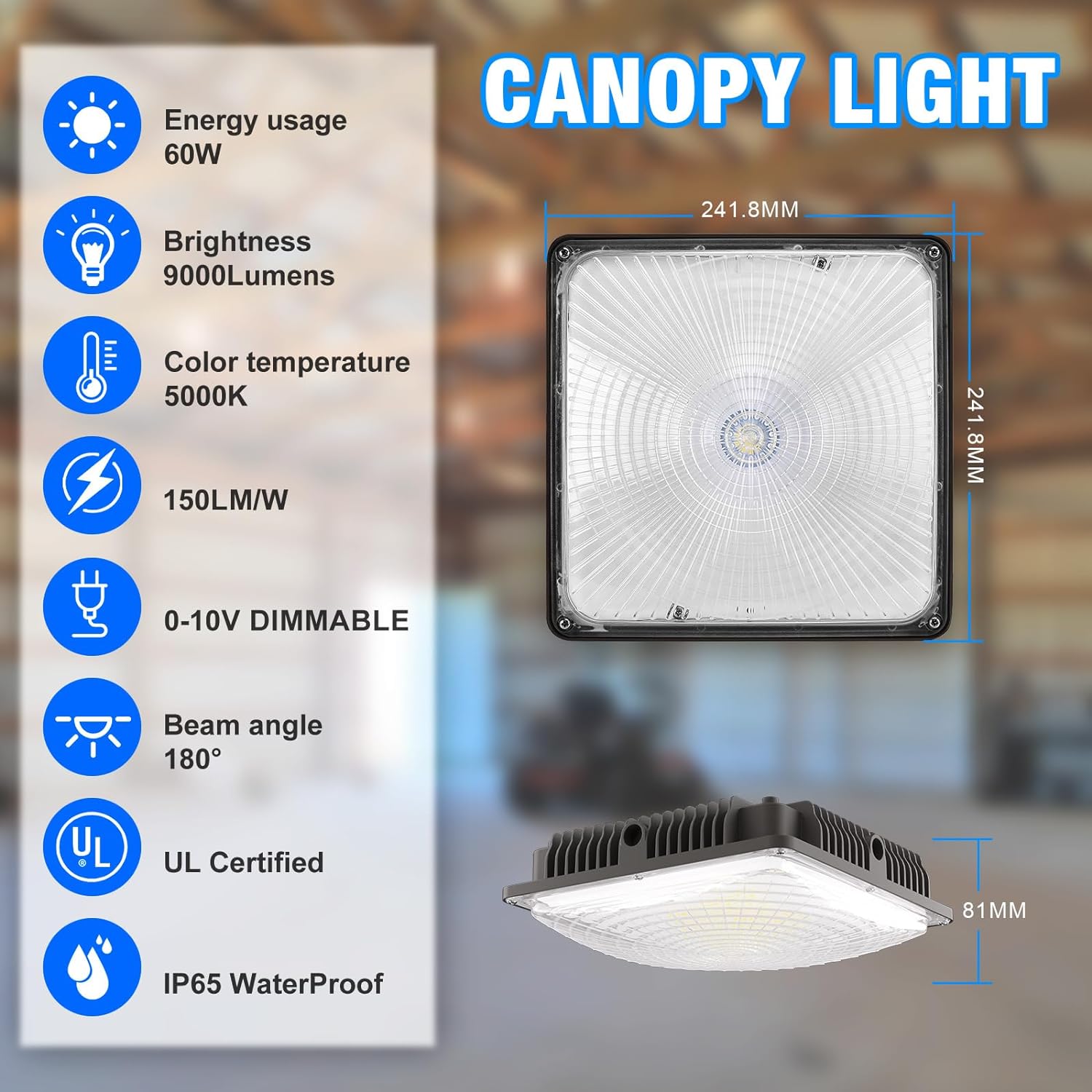 40W/60W/120W LED Canopy Lights - High Efficiency 150lm/W | JC-LGL